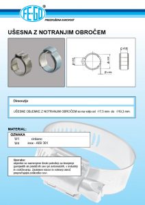 Cevna objemka ušesna z notranjim obročem specifikacije